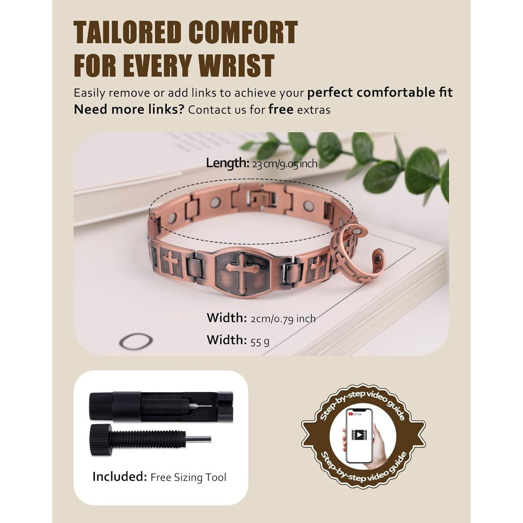 Buy now Jecanori Pure Copper Bracelet for Men, Ultra Strength Magnetic Cross Bracelets for Men, Mens Copper Cross Bracelet, Jewelry Gift with Sizing Tool at indiglob india