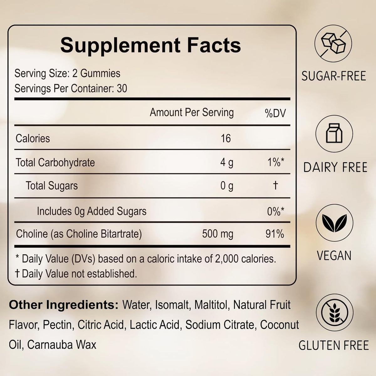 Choline Supplement Gummies Sugar Free, 60 Count