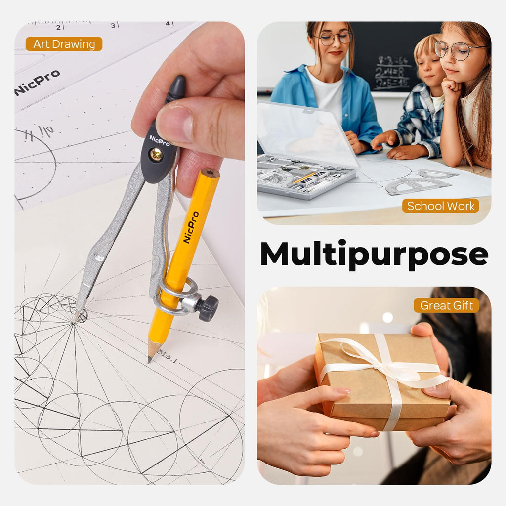 Nicpro 22 PCS Compass Geometry Tools with Case, Drafting Tool Geometry Set