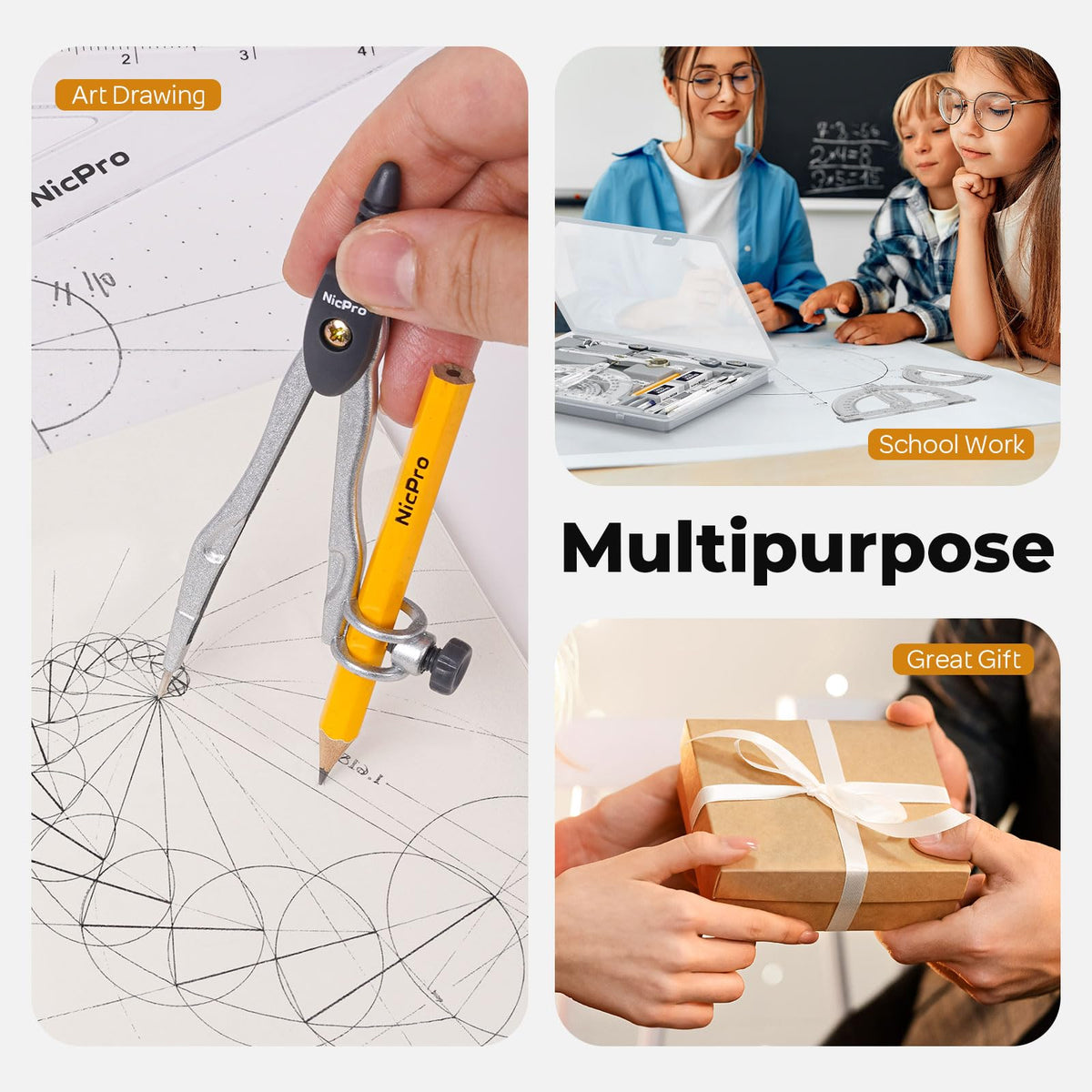 Nicpro 22 PCS Compass Geometry Tools with Case, Drafting Tool Geometry Set
