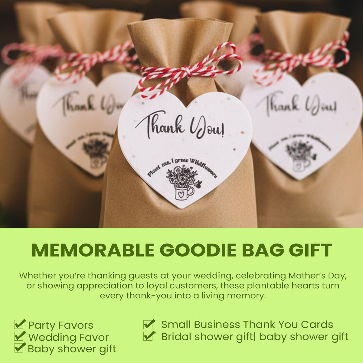 50 Plantable Seed Paper Hearts with Wildflower Seeds- A Thank You Card That Grows | A Memorable Gift Tag That Keeps Giving | 2.5in x 2in Thank You Note for Bridal Shower, Weddings, Holidays, and for Small Business Thank You Cards