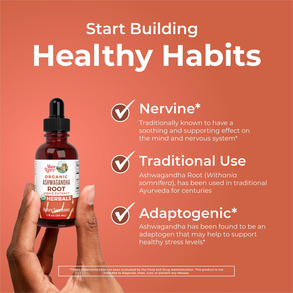 MARYRUTH'S Ashwagandha Root Liquid Drops, Mood & Stress Support Supplement | Mood & Stress Support Supplement, Calm & Relaxation, 590mg Ashwagandha, Adaptogen & Nervine, Vegan