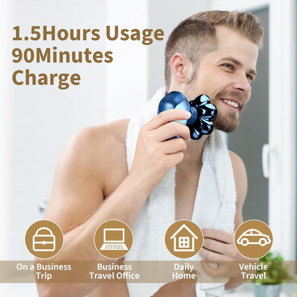 SHPAVVER Head Shavers for Bald Men: 5-in-1 Electric Razor - IPX7 Waterproof Shaving Grooming Kit for Balder - Turbo Speed & Precision Blades (Dark Blue)