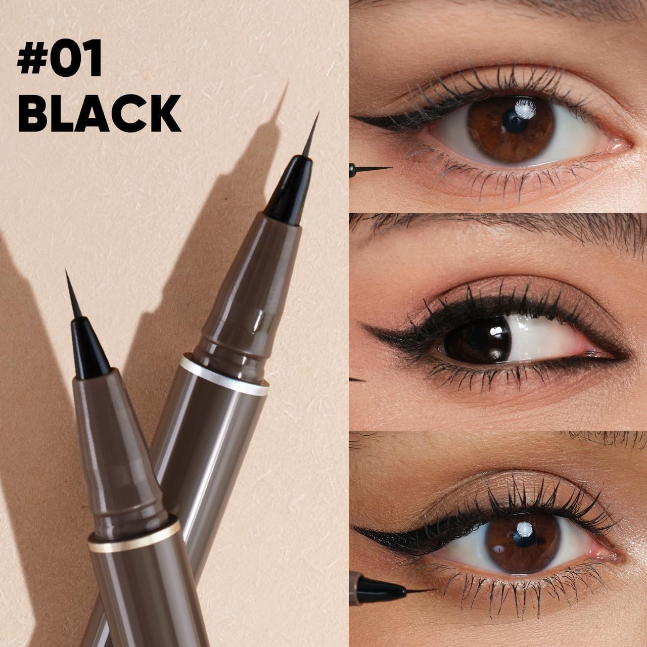 JUDYDOLL Ultra-Fine Liquid Eyeliner-Precision Tip for Wing Line, Smudge-Proof, Quick-Drying, Waterproof, Easy to Get Inner Corner Lined, Hooded Eyes-Friendly (#01 Black)