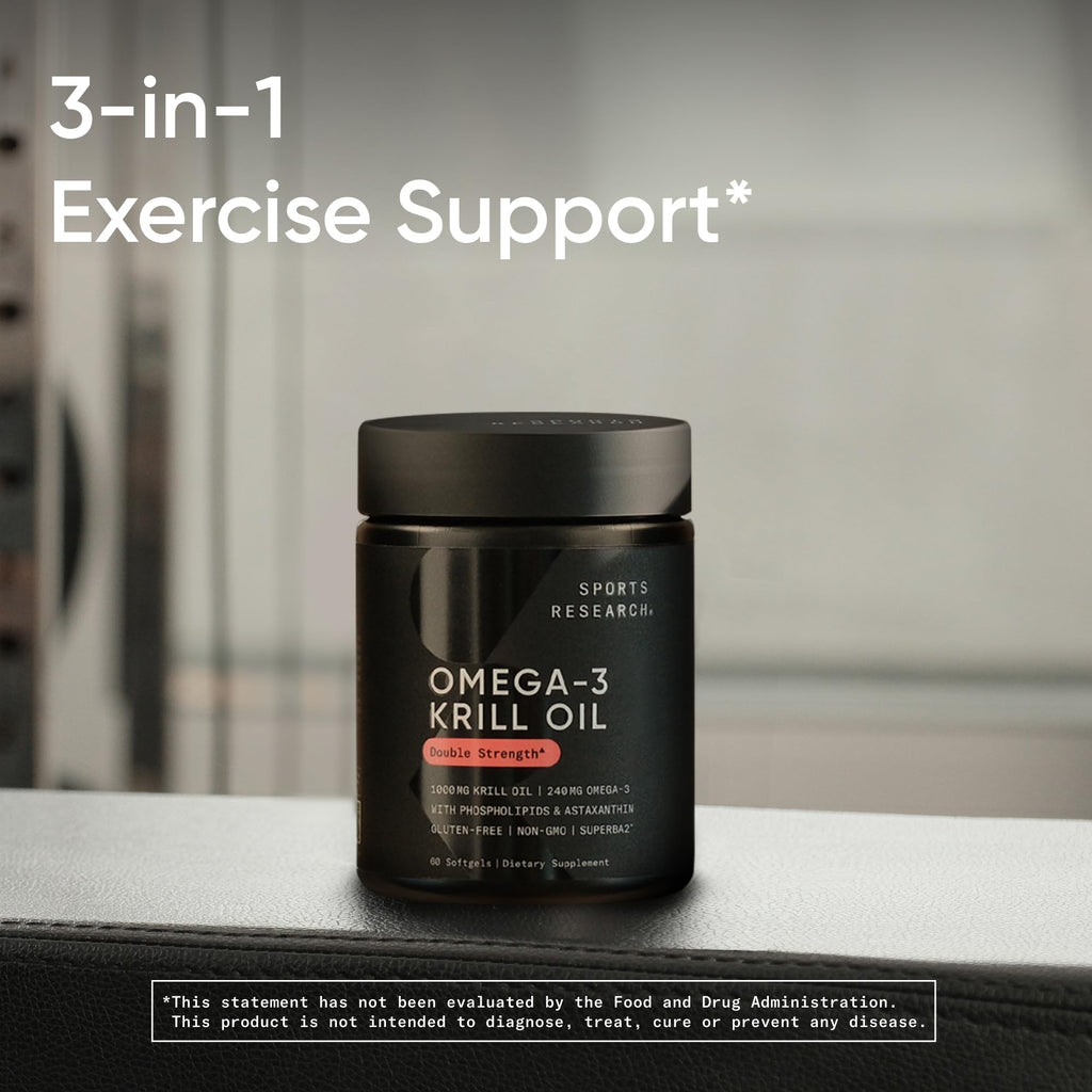 Sports Research® Antarctic Omega-3 Krill Oil 1000mg, 60 Softgels | Double Strength Superba® Krill with EPA & DHA, Choline, Phospholipids & Astaxanthin - MSC Certified Sustainable · Non-GMO