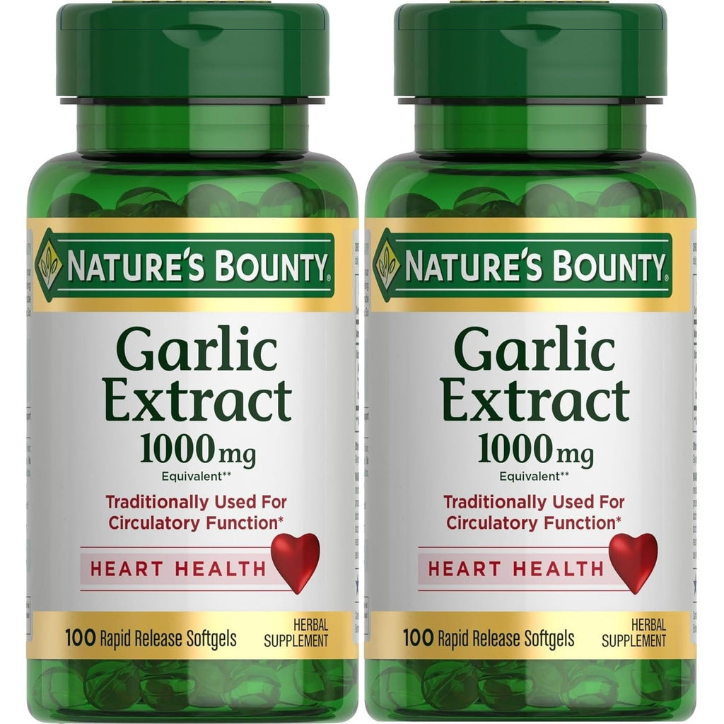 Nature's Bounty Garlic Extract, Herbal Supplement, Supports Circulatory Function, 1000mg, 100 Rapid Release Softgels, Pack of 3 | Supports Circulatory Function, 100 Rapid Release Softgels