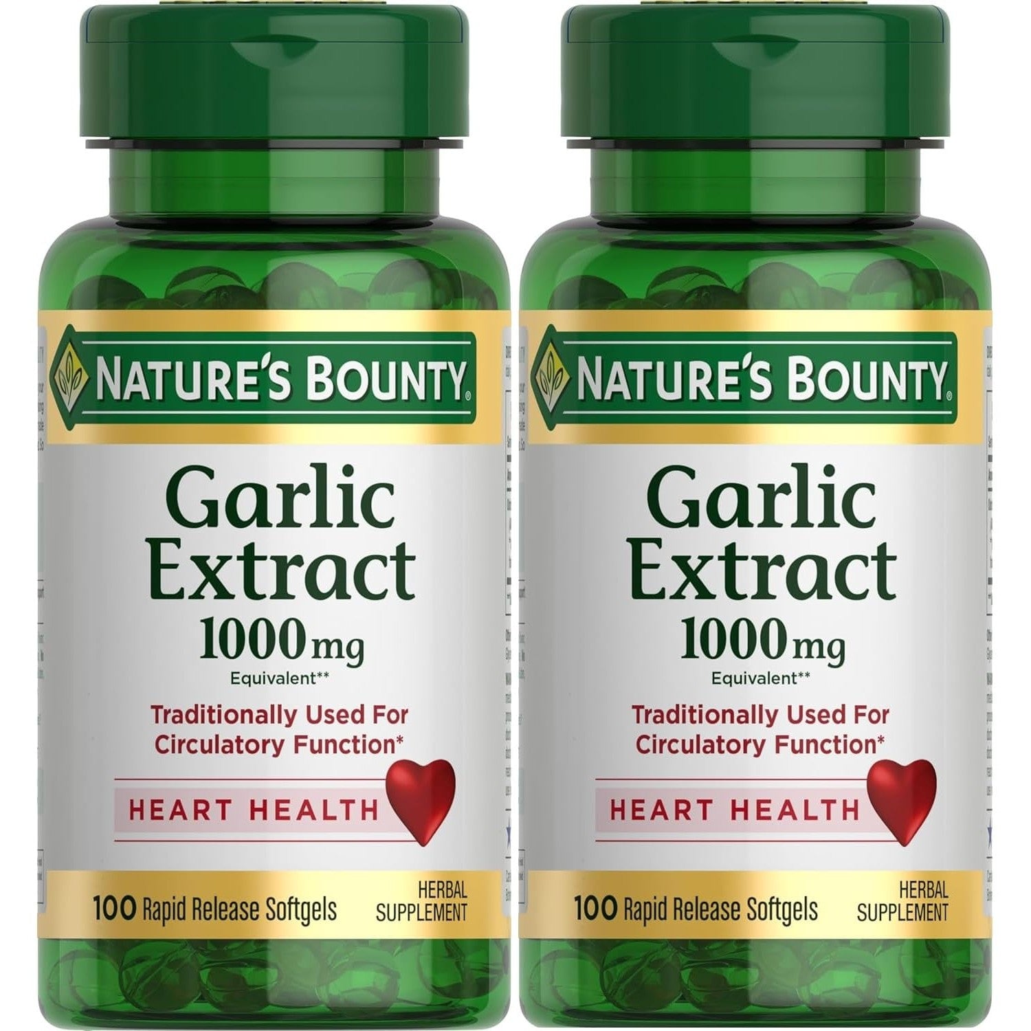 Nature's Bounty Garlic Extract, Herbal Supplement, Supports Circulatory Function, 1000mg, 100 Rapid Release Softgels, Pack of 3 | Supports Circulatory Function, 100 Rapid Release Softgels