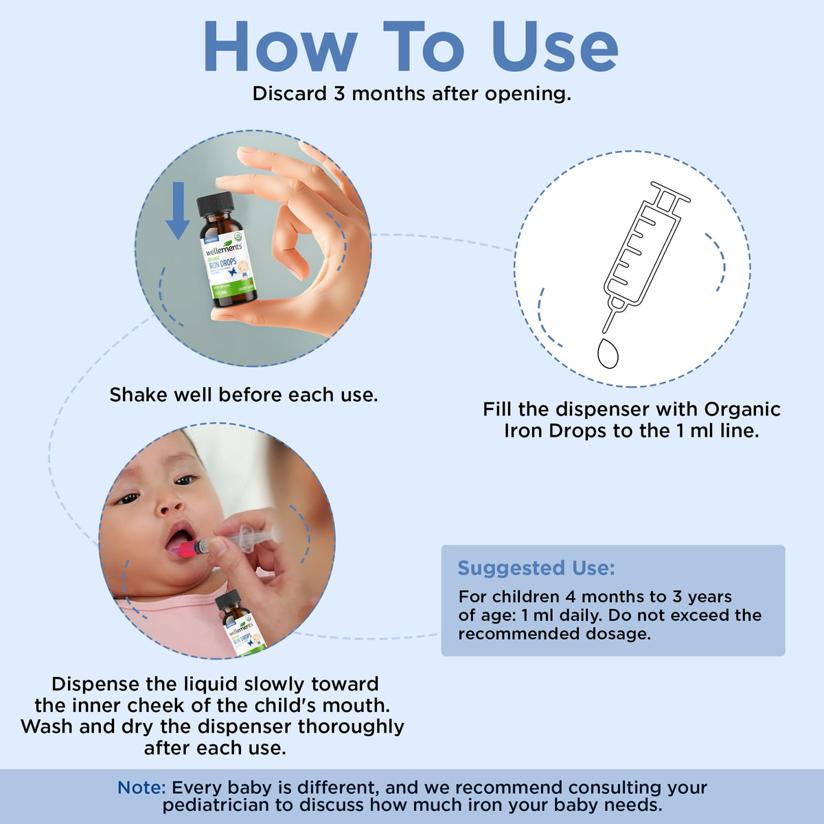 Wellements Organic Liquid Iron Drops for Infants & Toddlers Cherry 1 Fl Oz
