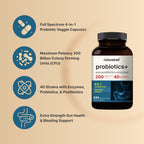 NatureBell Probiotics 200 Billion CFU Per Serving, 40 Strains, 240 Capsules | 4-in-1: Probiotics, Prebiotics, Postbiotics & Enzymes. Full-Spectrum, Multi-Strain. For Men & Women. Vegetarian, Non-GMO.