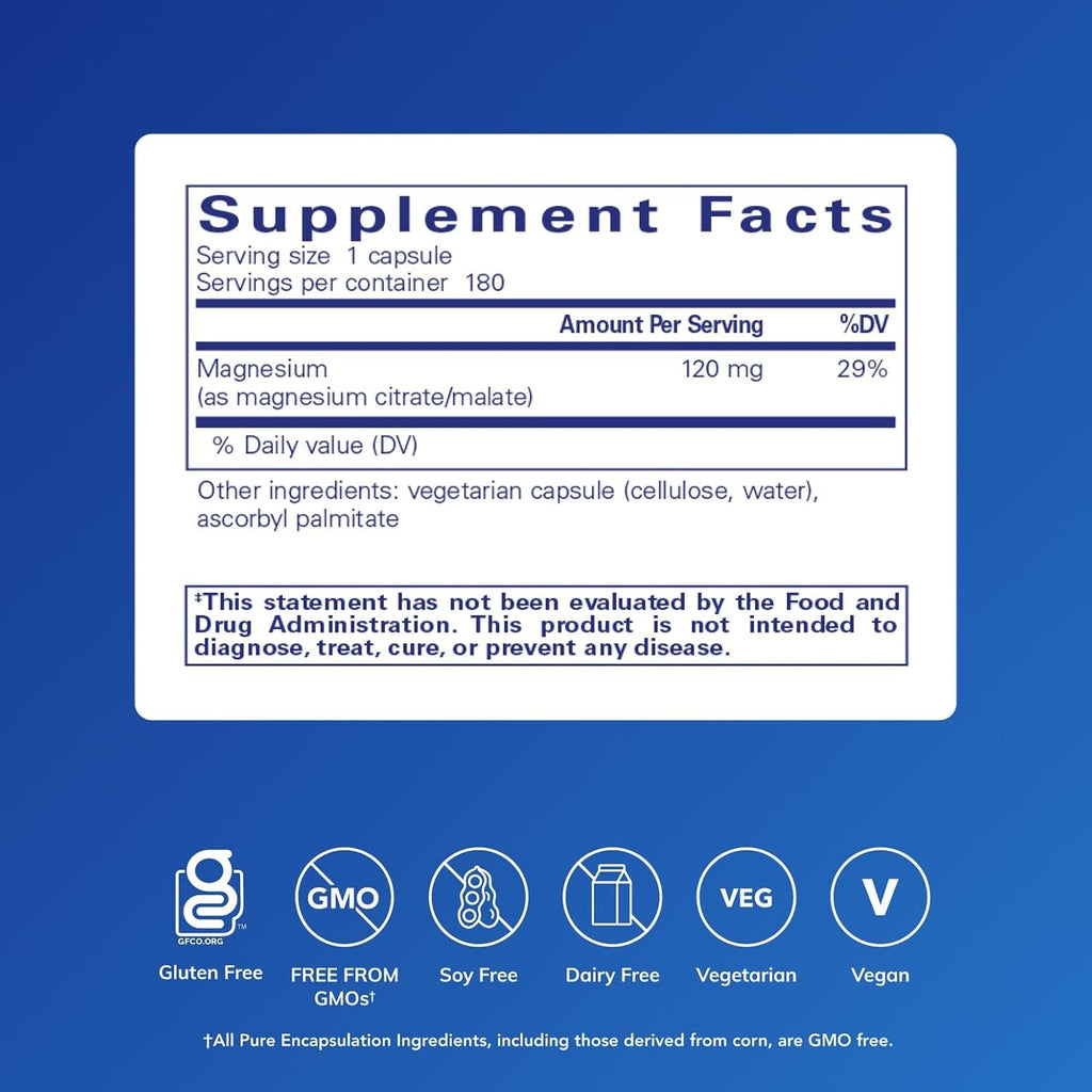 Buy now Pure Encapsulations Magnesium (Citrate/Malate) - Magnesium Supplement to Support Nutrient Utilization, Energy, Bones & Heart Health* - with Magnesium Citrate & Malate - 180 Capsules at indiglob india