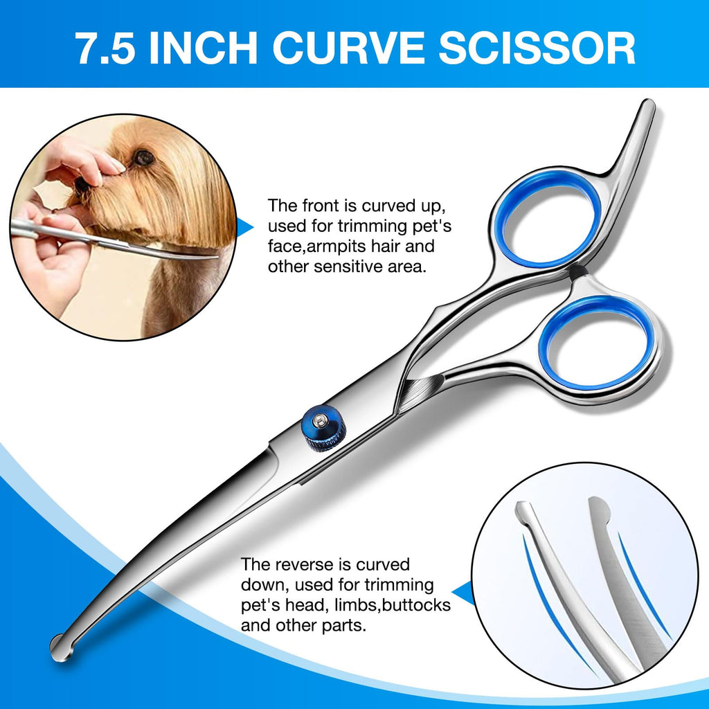 Dog Grooming Scissors Curved Shears Set Rounded Trimming Scissors for Professional Pet Dogs Cats Doodles Face Paws Matted Hair Removal at Home Use Supplies Station for Carding Tools and Trimmer