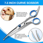 Dog Grooming Scissors Curved Shears Set Rounded Trimming Scissors for Professional Pet Dogs Cats Doodles Face Paws Matted Hair Removal at Home Use Supplies Station for Carding Tools and Trimmer