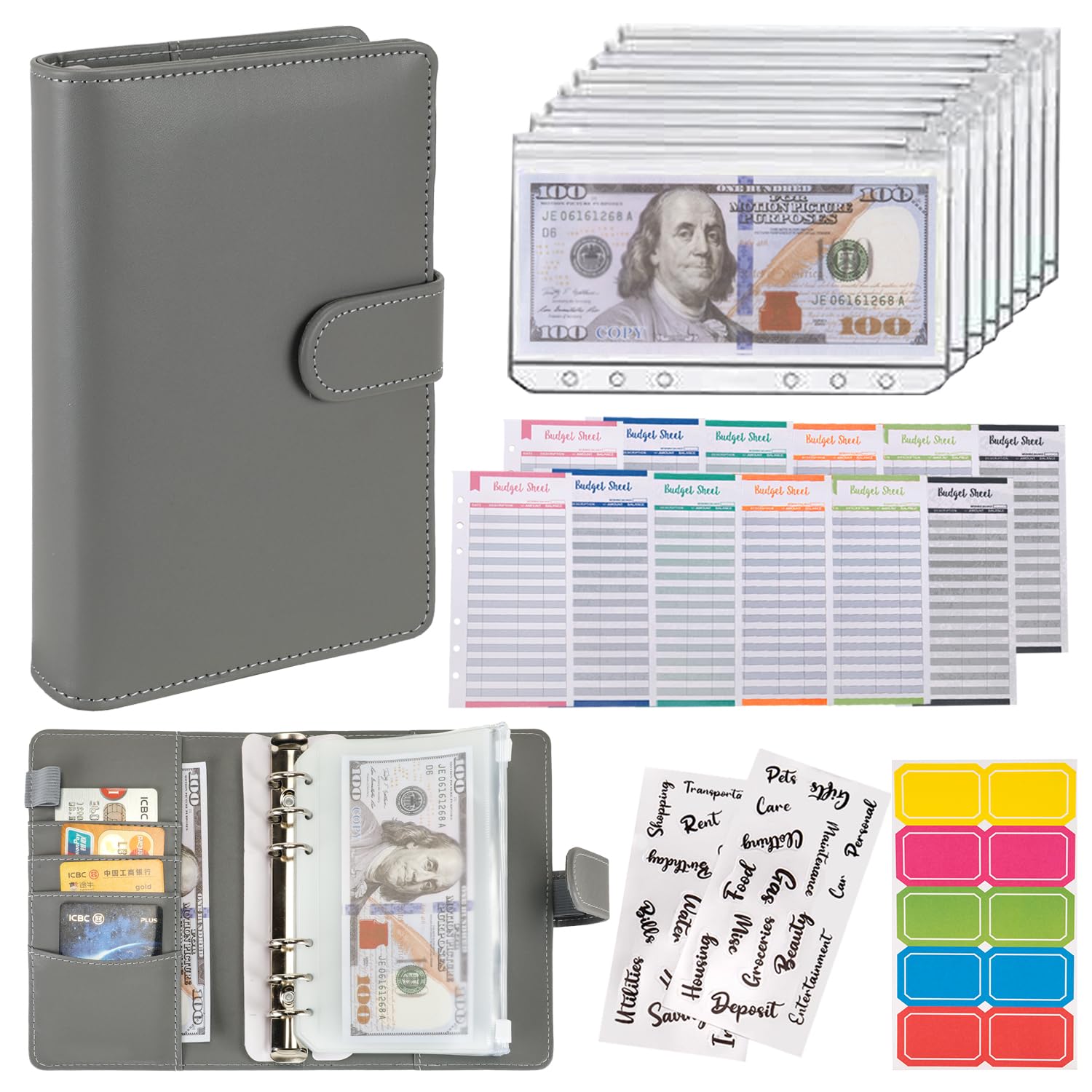 Buy now NICOOTHBudget Binder Cash Envelopes A6 Money Saving Binder with Zipper envelopes (Purple) Full Grey at indiglob india
