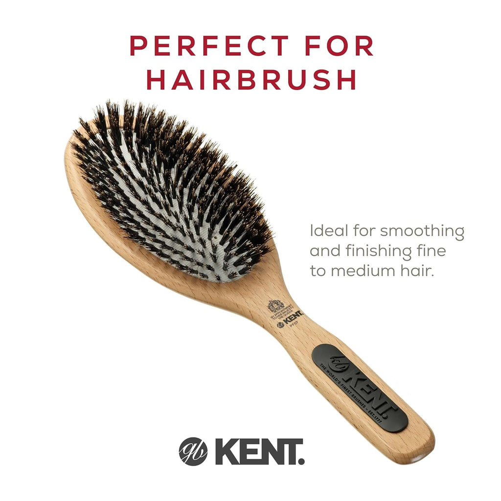 Buy now Kent PF07 Extra-Large 100% Boar Bristle and Non-Scratch Nylon Mix Cushion Brush - Wooden Detangling and Oval Smoothing Paddle Brush for Thin Hair - Made in England at indiglob india