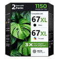 67XL Ink Cartridges Black/Color Combo Pack Replacement for HP 67 XL HP67XL
