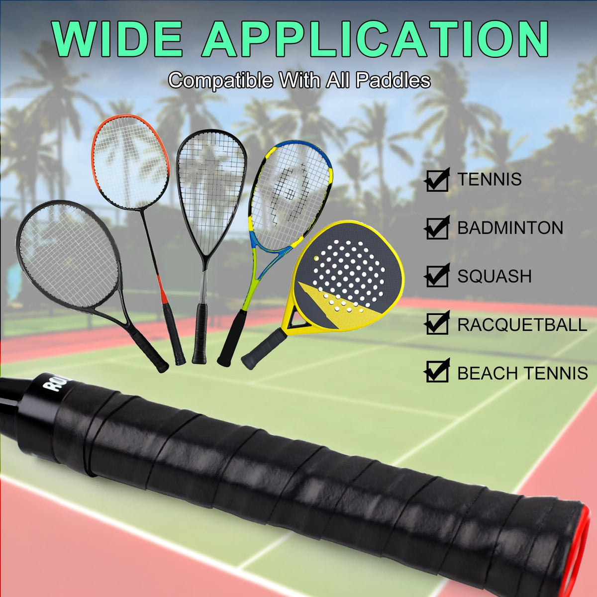 Rolett 12 Pack Tennis Racket Grip Tape, Precut Anti Slip Tennis Grip Tape