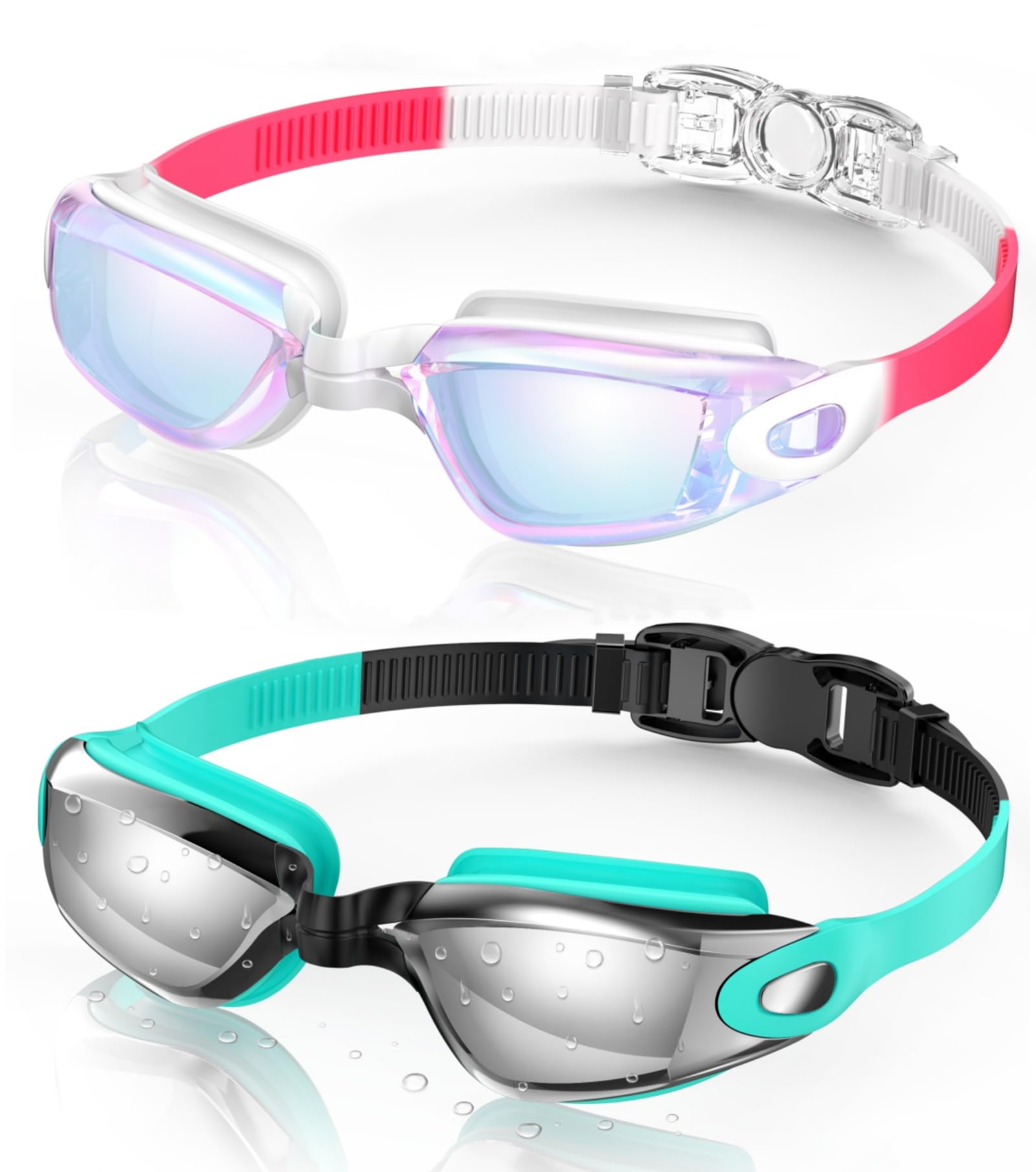 Buy now Aegend Swim Goggles, 2 Pack Swimming Goggles No Leaking Adult Men Women Youth Raspberry-red White & Light-blue Silver at indiglob india