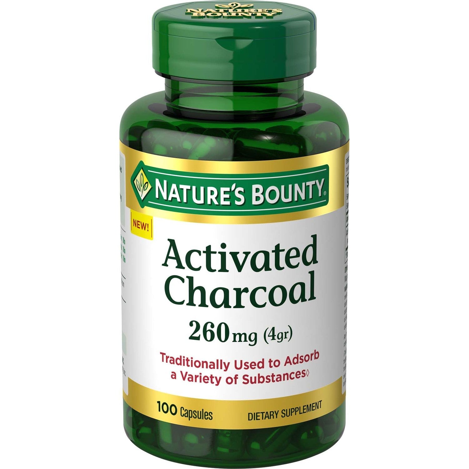 Nature's Bounty Activated Charcoal 260 mg, 100 Capsules