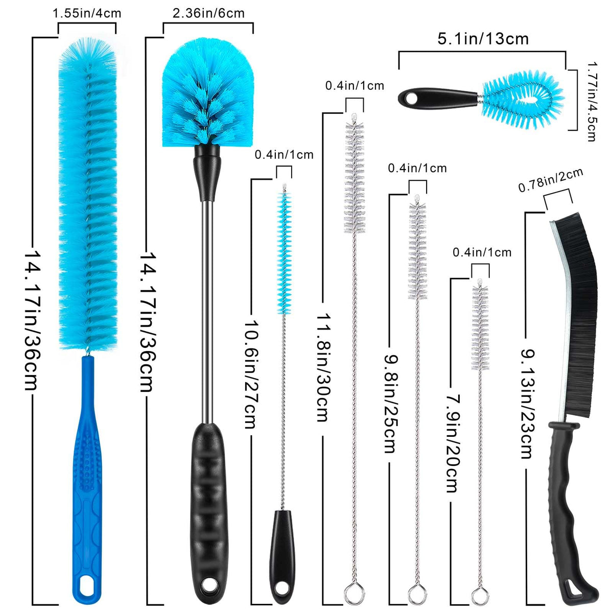 Bottle Brush Cleaning Set - Multi Cup Brush, Water Bottle Cleaner, Crevice Cleaning Brush Pipe & Tube Brushes for Tight Spaces, Grout Brush Cleaner Brush Long Straw Cleaner Brush