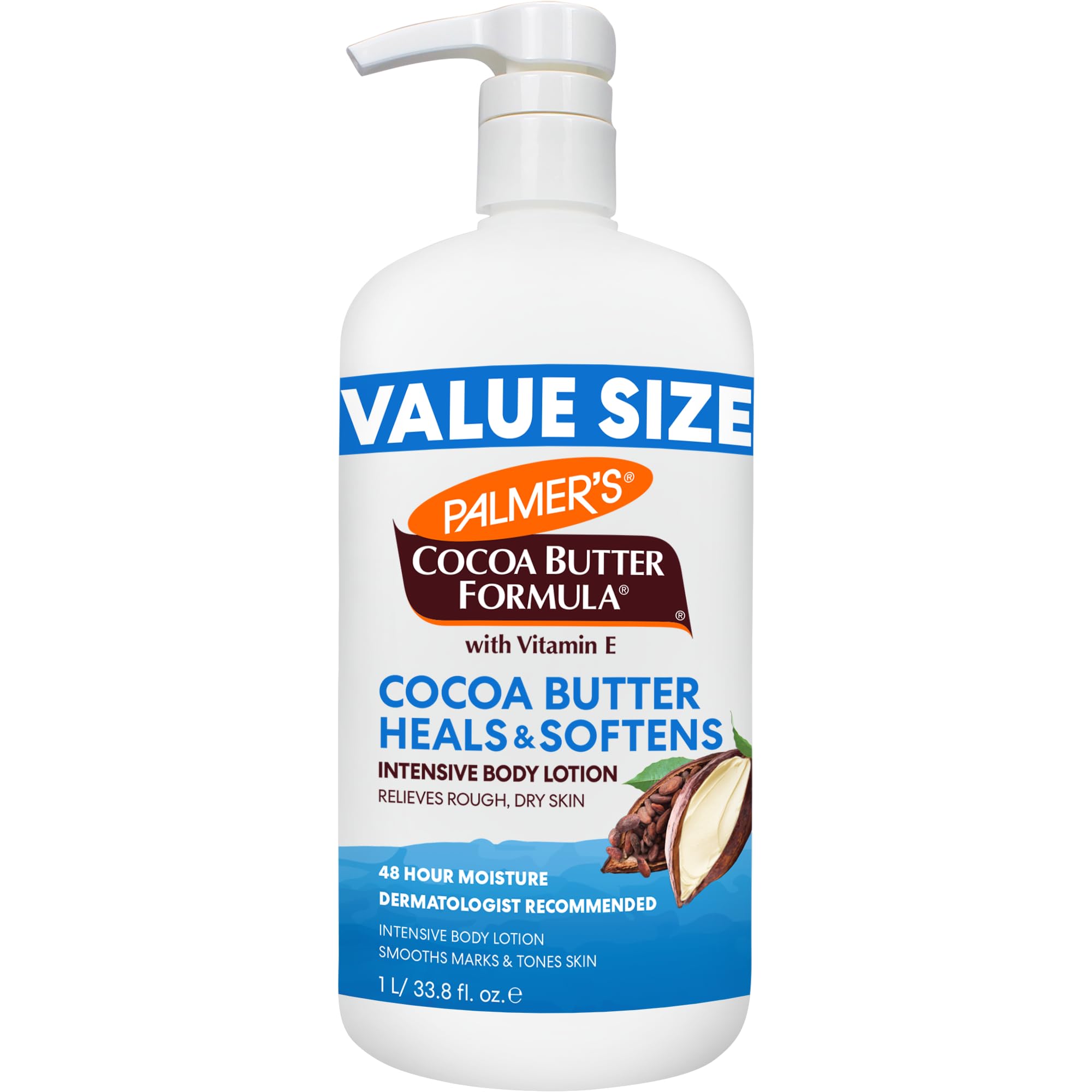 Palmer's Cocoa Butter Body Lotion Formula, Daily Skin Therapy (33.8 Fl Oz) | With Vitamin E to provide 48 hour deep hydration for rough, dry and eczema prone skin. Convenient pump for whole family use.