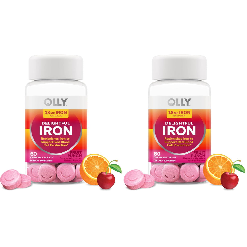 OLLY Delightful Iron Chewable Tablet, 18 mg Iron, Fruit Punch - 60 Count