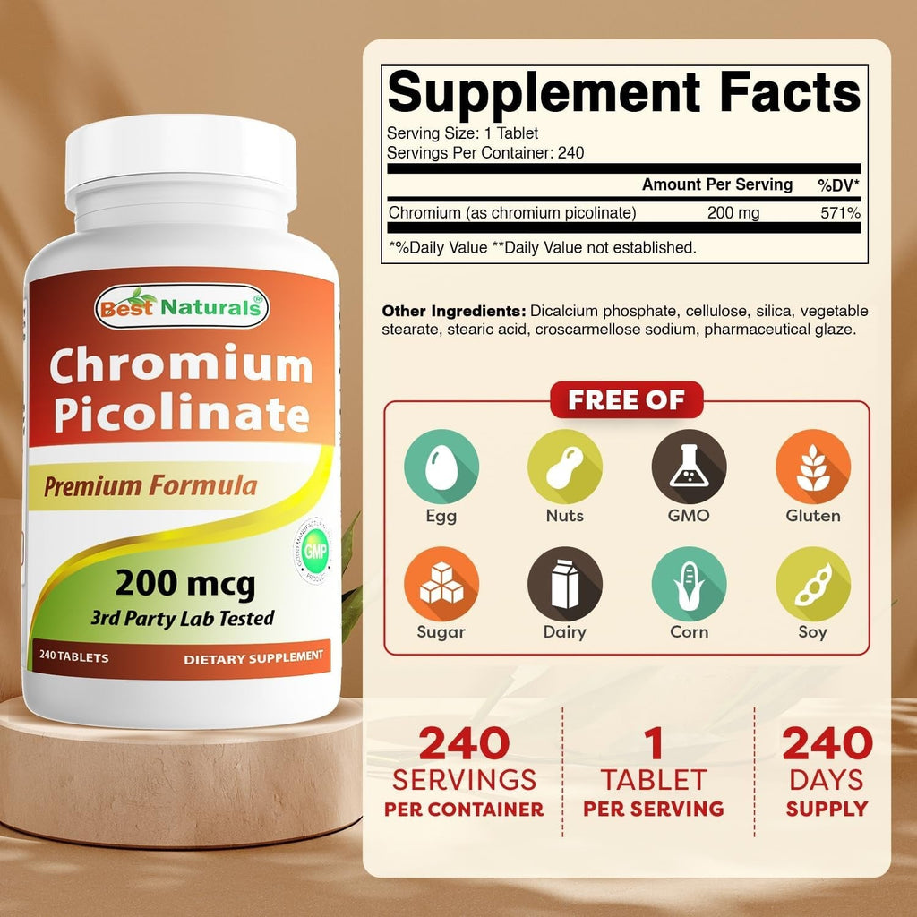 Buy now Best Naturals Chromium Picolinate Tablet, 200 mcg, 240 Count at indiglob india
