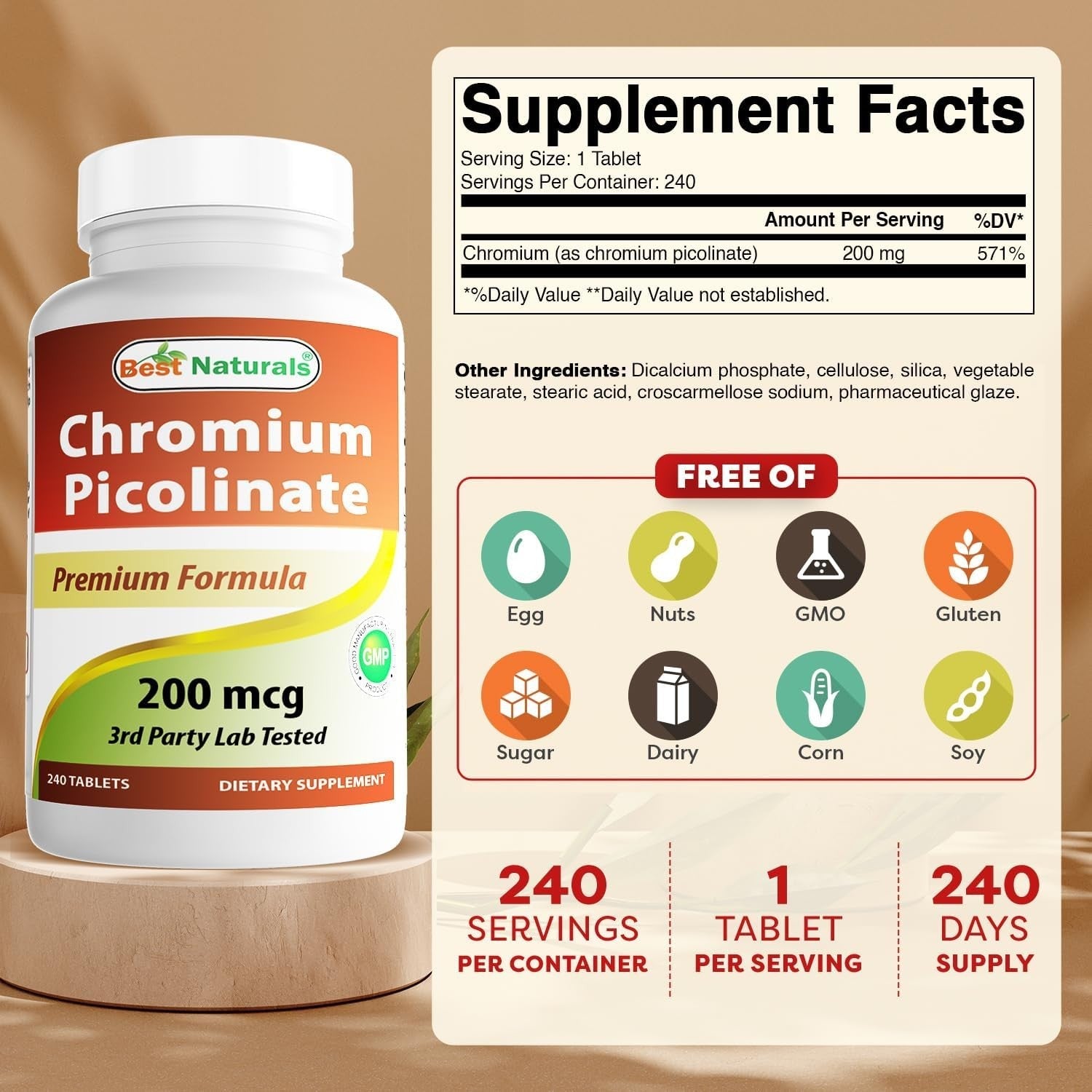 Buy now Best Naturals Chromium Picolinate Tablet, 200 mcg, 240 Count at indiglob india