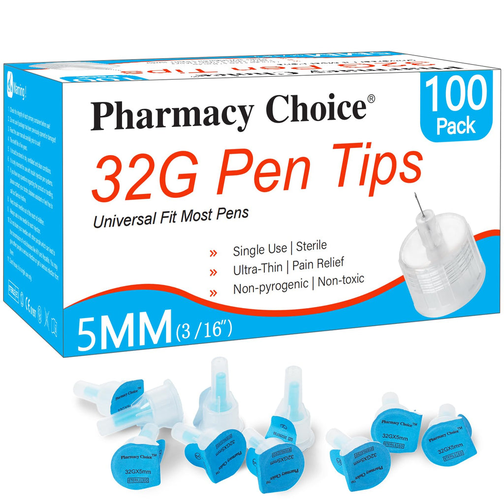Pen Tips 32G x 5mm(3/16") ，Universal Fit, Sterile，Ultra-Thin Wall Technology. Comfortable and Precise，100 Count