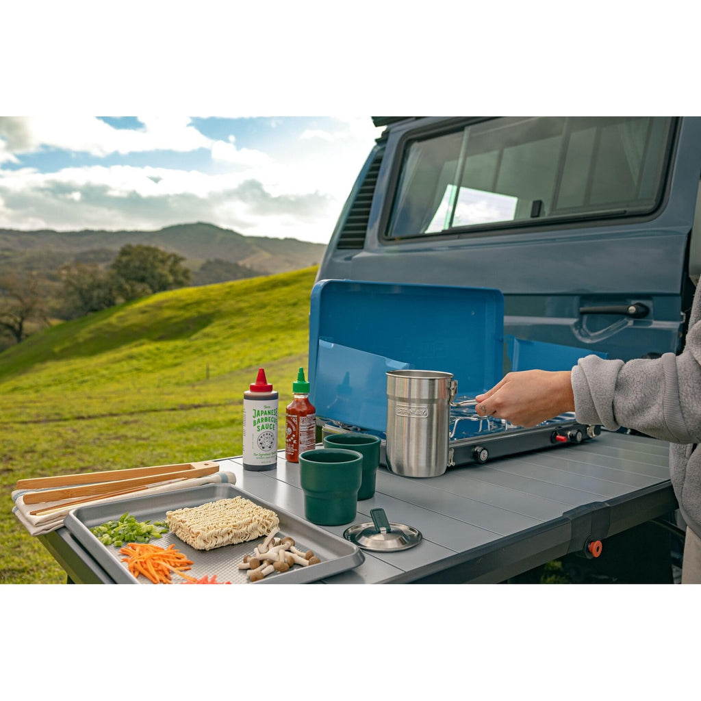 Stanley Wildfare Go 4-Piece Stainless Steel Two Cup Cook Set | 32 oz Pot and Lid with Fold & Lock Handle | 2 Stacking Cups | Camping Essentials for Your Camp Kitchen | BPA-Free | Shale + Charcoal