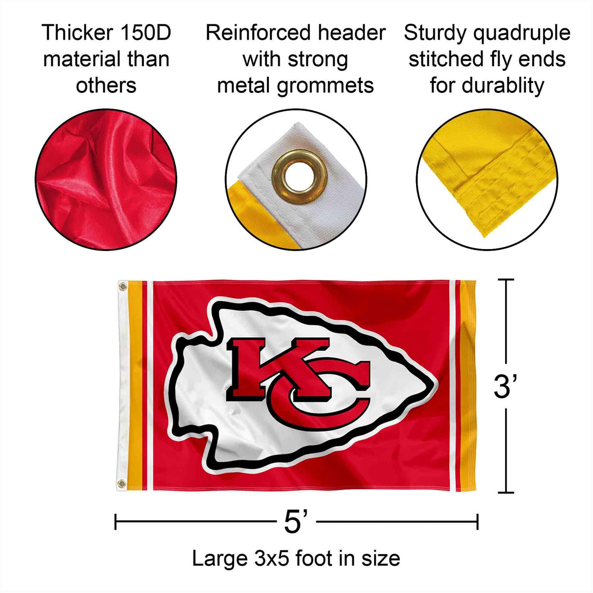 Kansas City Chiefs KC Large 3x5 Flag