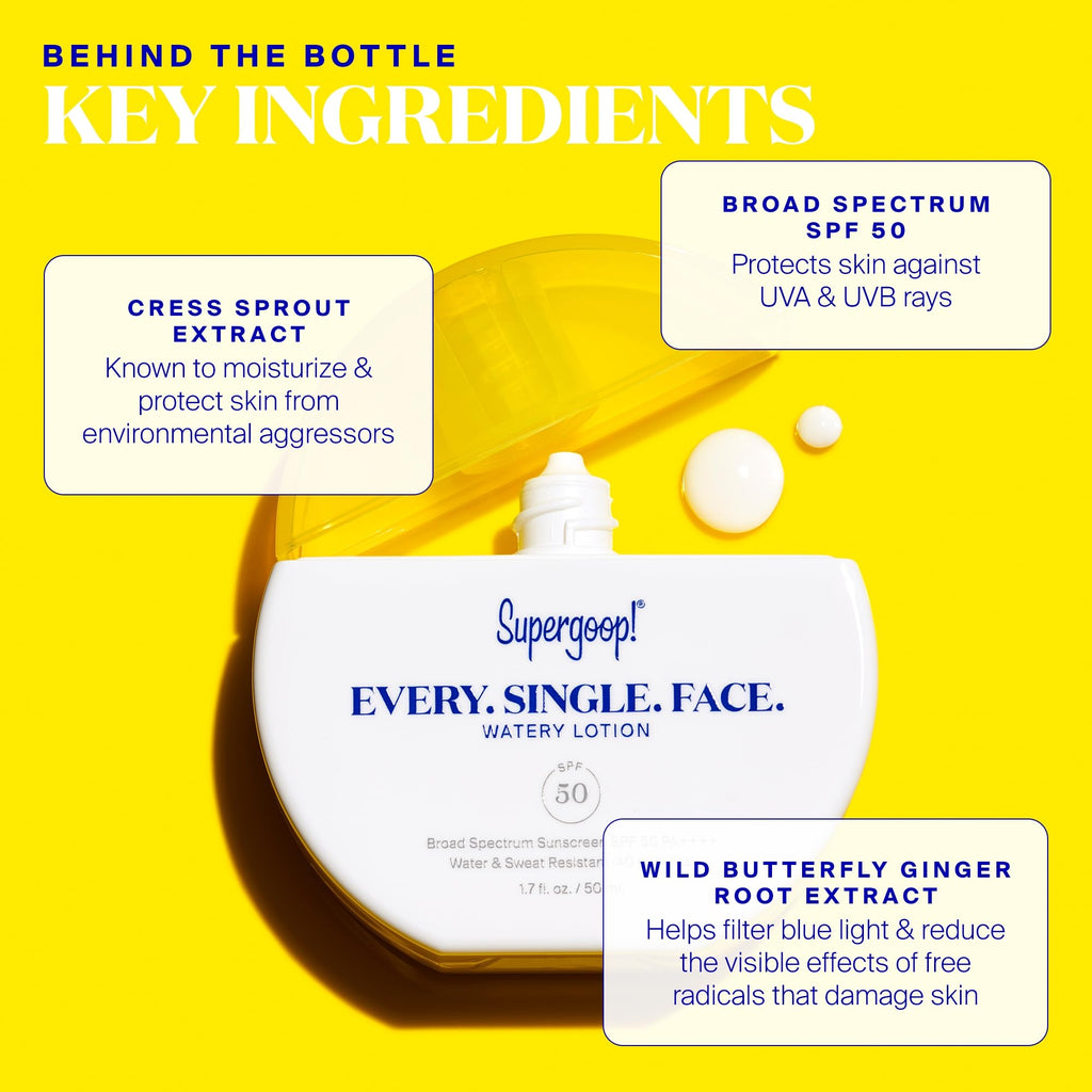 Buy now Supergoop! Every. Single. Face. Watery Lotion - 1.7 fl oz - Broad Spectrum SPF 50 PA++++ Sunscreen Lotion - Water & Sweat Resistant - All Skin Types at indiglob india