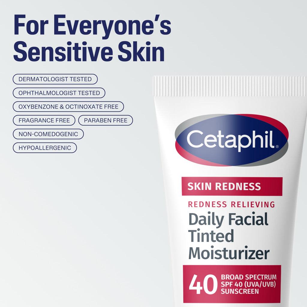 Cetaphil Redness Relieving Tinted Moisturizer, SPF 40, 1.7 Fl Oz | Daily Facial Moisturizer, Broad Spectrum SPF 40, Neutral Tint, Rosacea-Prone Skin, Sensitive Skin, Dermatologist Recommended
