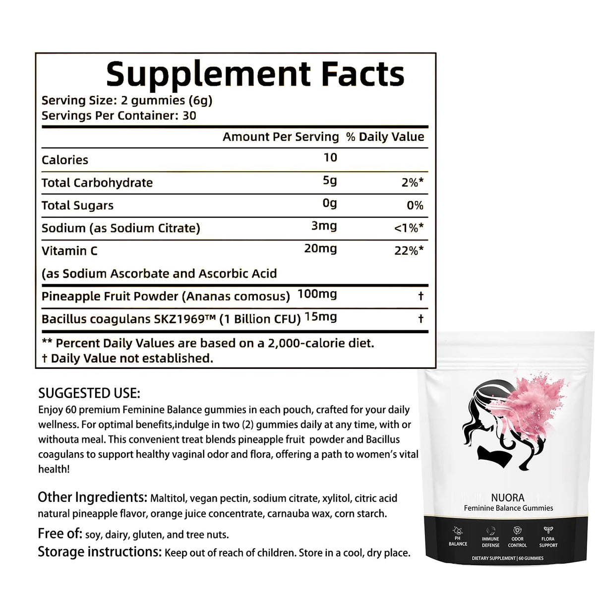 Feminine Balance Gummies for Women’s,Premium Feminine Balance Gummies， Vegan Hawaiian Pineapple, pH Balance, Healthy Odor, Flora and Immune Support, Vaginal Health Support,60 Gummies