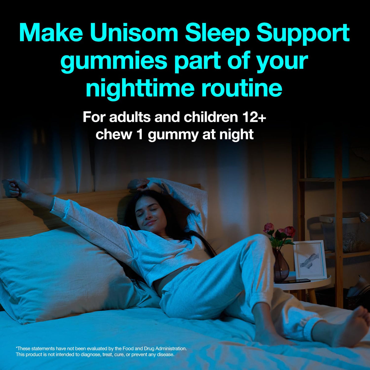 Unisom Sleep Support Gummies, 2-in-1 Magnesium Ashwagandha Drug-Free Formula, Supports Healthy Sleep Routines, Midnight Berry Flavor, 60 Count
