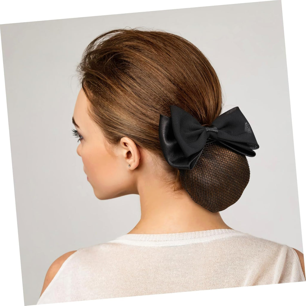 Buy now Beaupretty 2 Pieces Hair Snood Net Barrette Mesh Clip Elastic Butterfly Bun Bow Headdress for Lady Women Dance Office (Black) at indiglob india