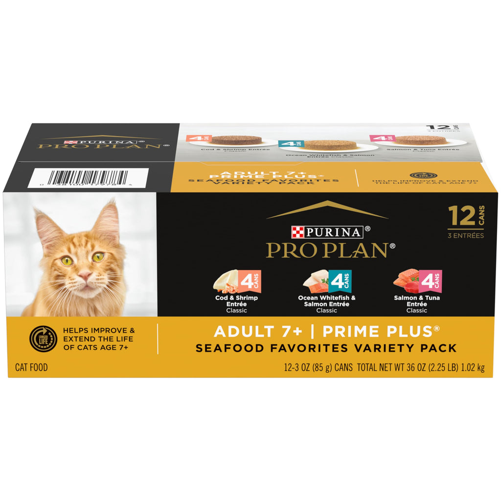 Purina Pro Plan Adult 7+ Senior Wet Cat Food Pate Variety Pack, (2x12) 3 oz