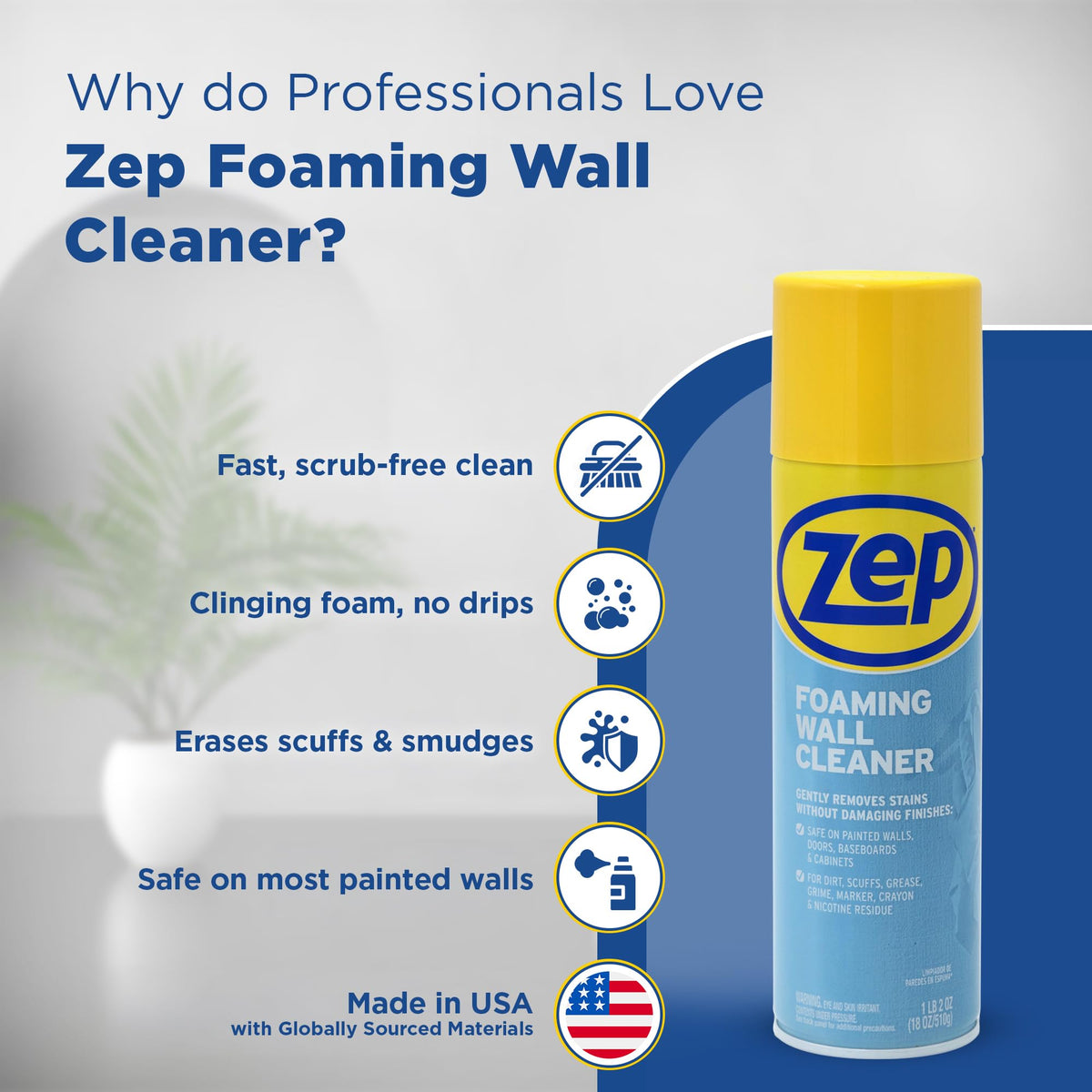 Zep Foaming Wall Cleaner 18oz 2-Pack with Blue Microfiber Rag