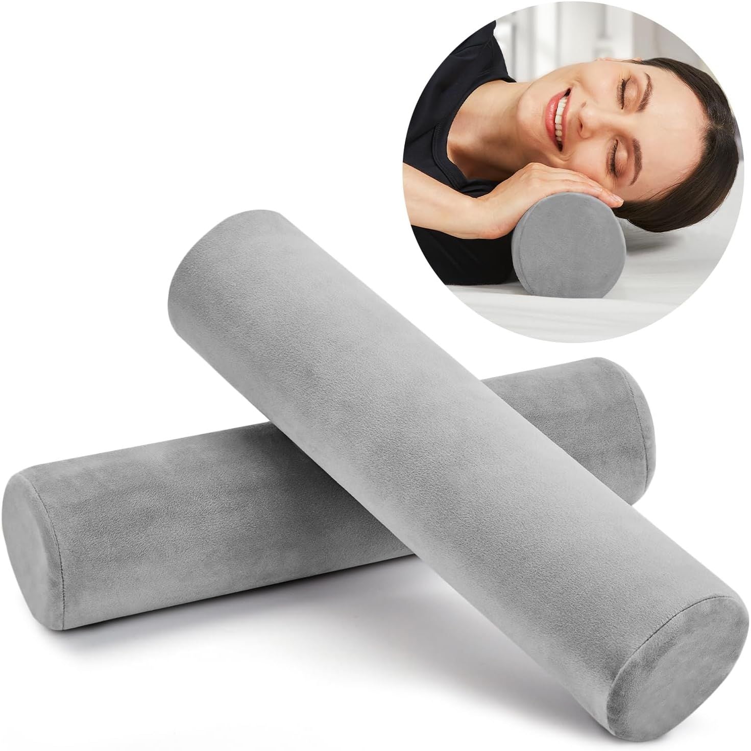 Buy now AllSett Health Round Cervical Roll Cylinder Bolster Pillow with Removable Washable Cover, Ergonomically Designed for Head, Neck, Back, and Legs, Grey Grey 2 Pack at indiglob india