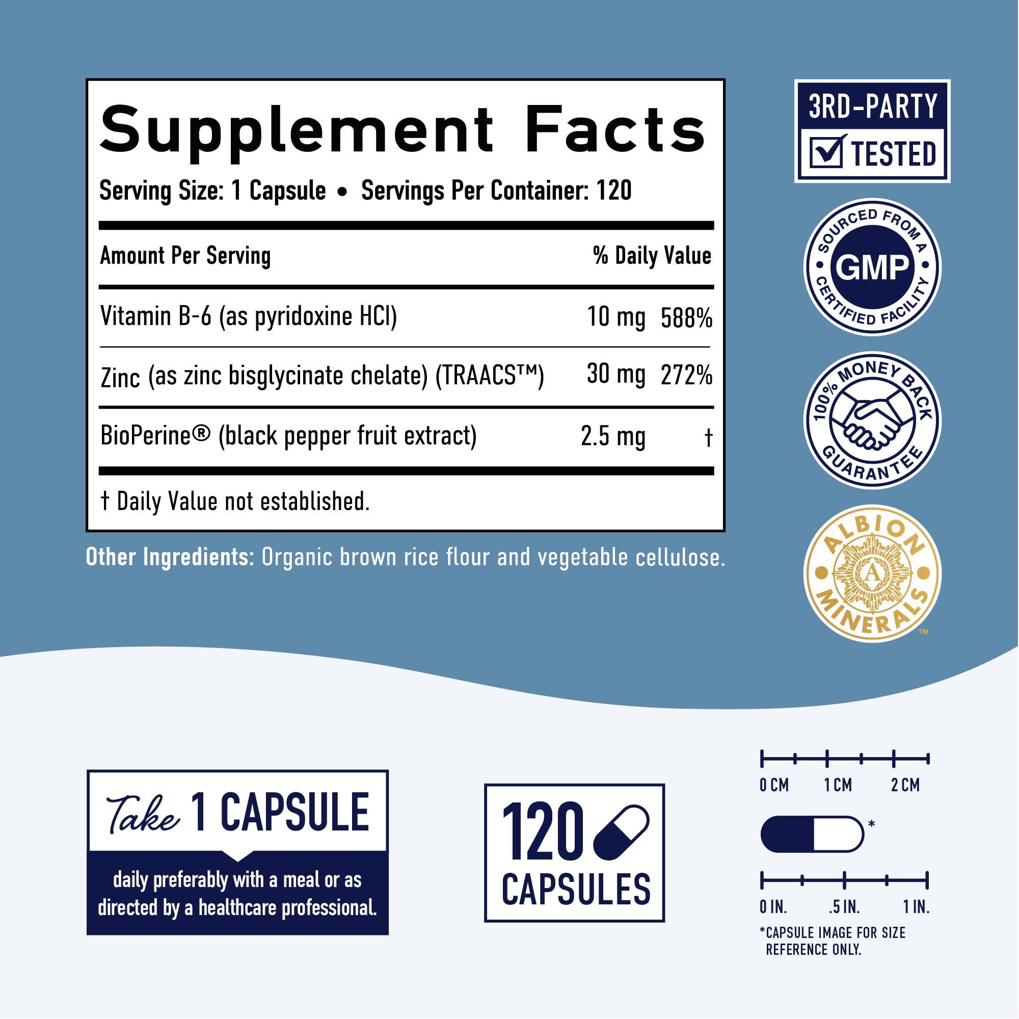 Chelated Zinc Supplements, Zinc Glycinate 30mg, Highly-Absorbable, Non-GMO | TRAACS Chelated Bisglycinate Vitamin B6 & BioPerine, Immune Acne & Energy Support, Gluten-Free, 120 Capsules (4 Month Supply)