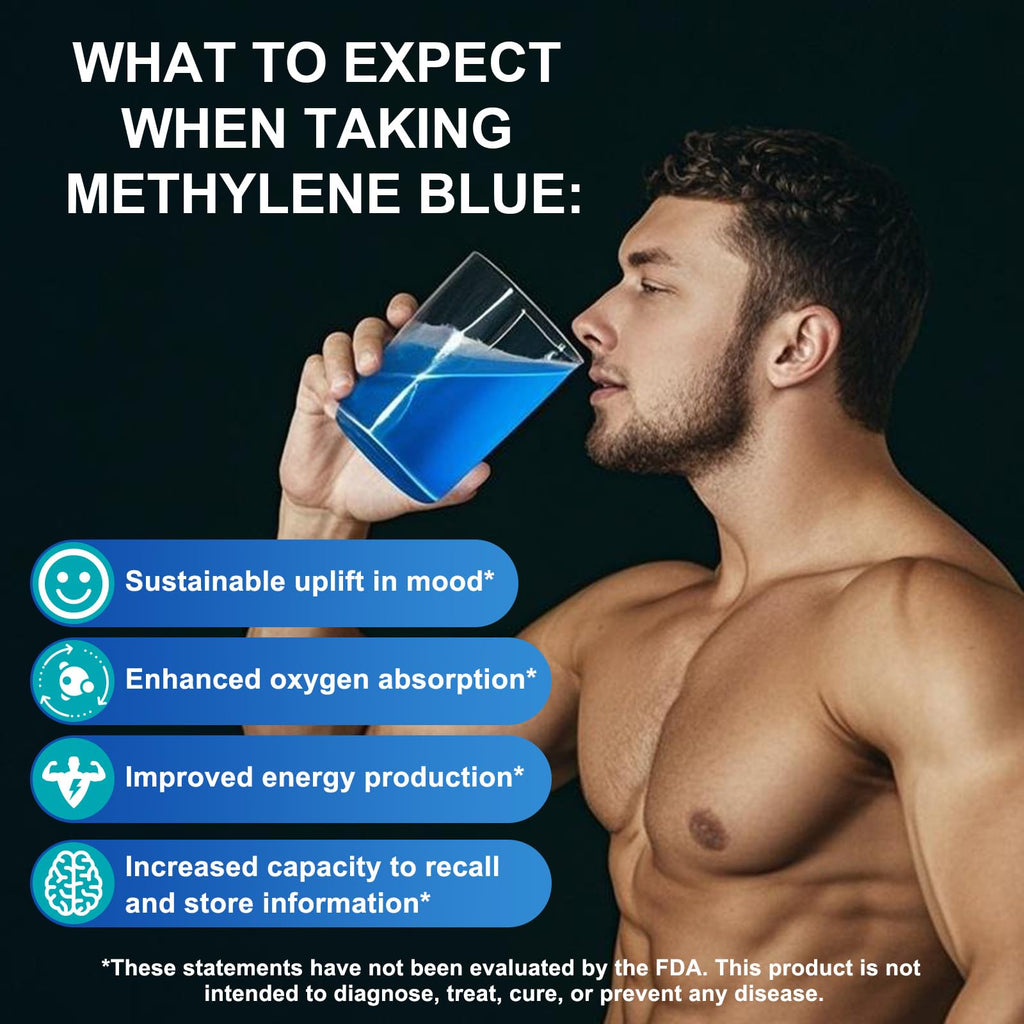 Methylene Blue Pharmaceutical Grade, Methylene Blue Drops for Humans Brain Health and Energy Support, No Formaldehyde, No Alcohol, No Gluten - 2 Fl OZ