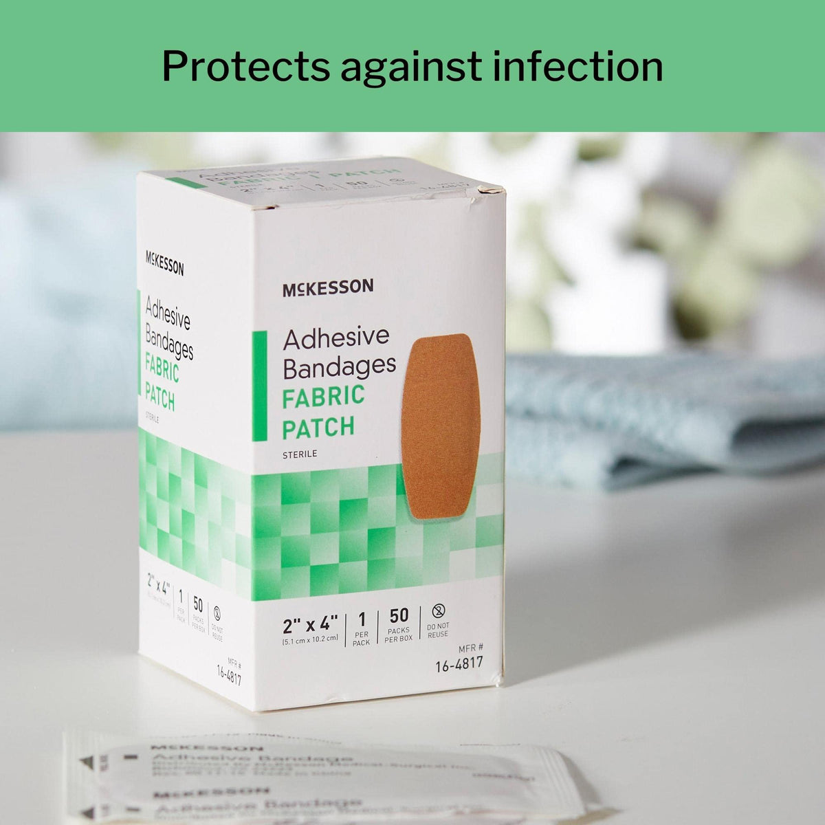 McKesson Adhesive Bandages, Sterile, Fabric, Tan, 2 x 4 in, 50 ct