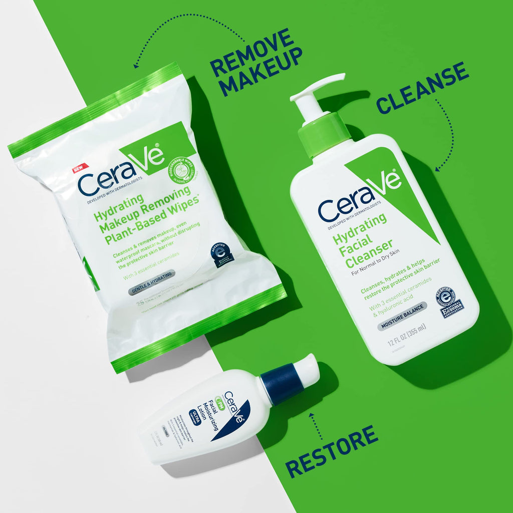 CeraVe Makeup Remover Wipes, Plant Based Face Wipes with Glycerin, 25ct | Fragrance-Free Makeup Remover Wipes with Glycerin and Ceramides Gently Cleanse Sensitive Skin without Clogging Pores