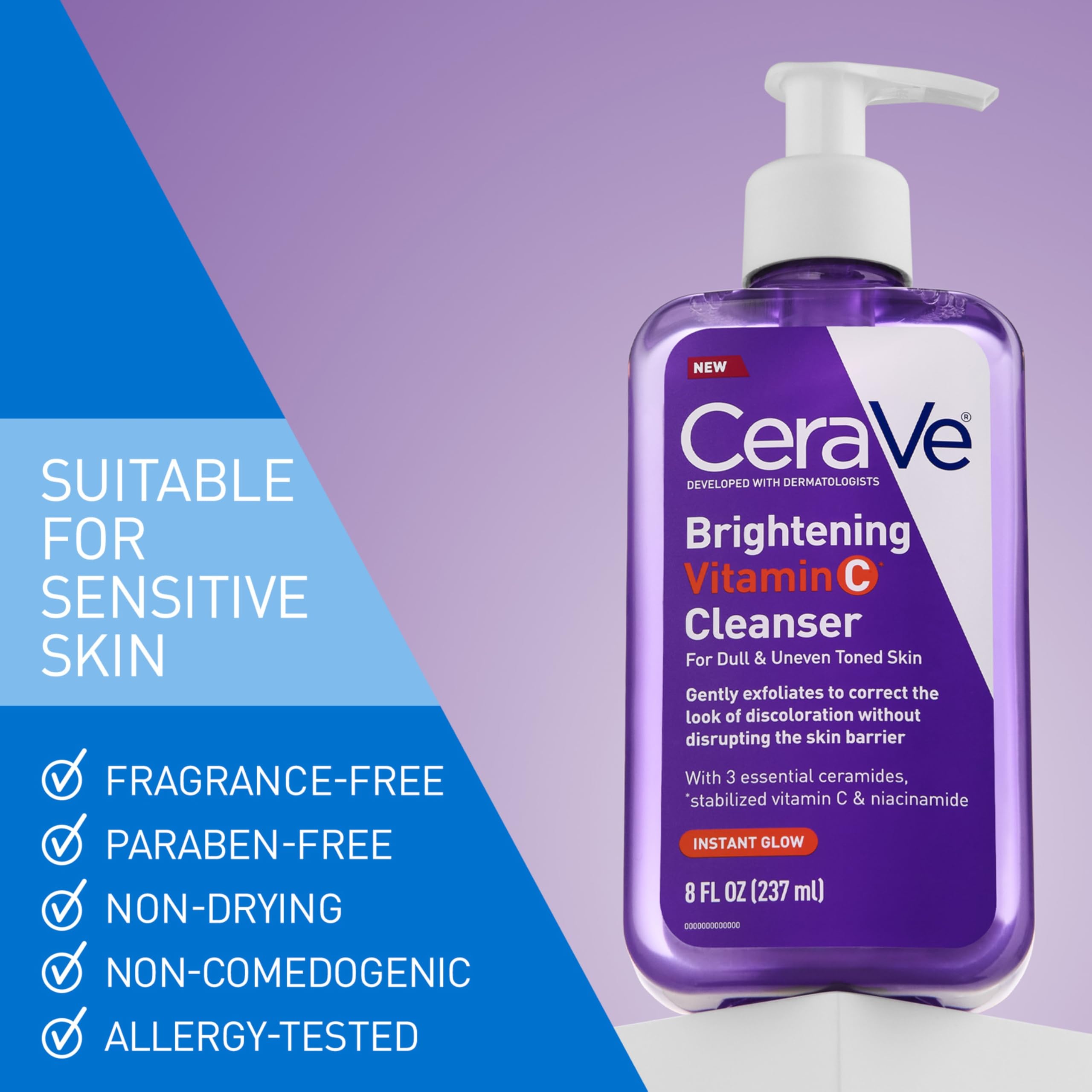 CeraVe Brightening Vitamin C Facial Cleanser, Niacinamide Face Wash, 8oz | Hydrating Skin Care Formula with Ceramides, Gently Exfoliates To Fade Discoloration and Reveal a Radiant Complexion