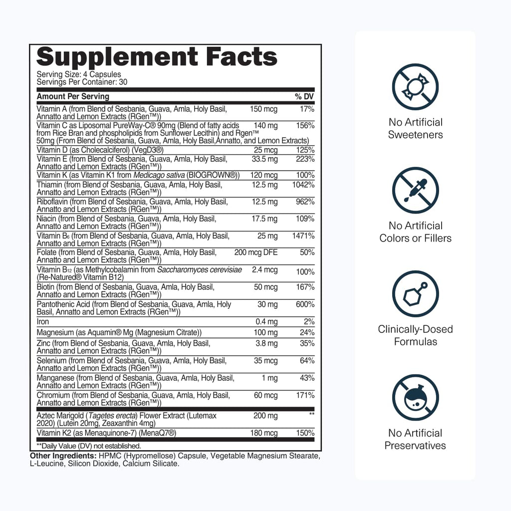 Transparent Labs Daily Multivitamin for Women - Whole-Food-Based Multivitamin for Men, Vegan, Clean, Organic Vitamin Supplement w Vitamins, Lutein, Biotin, Folate & Magnesium - 120 Capsules
