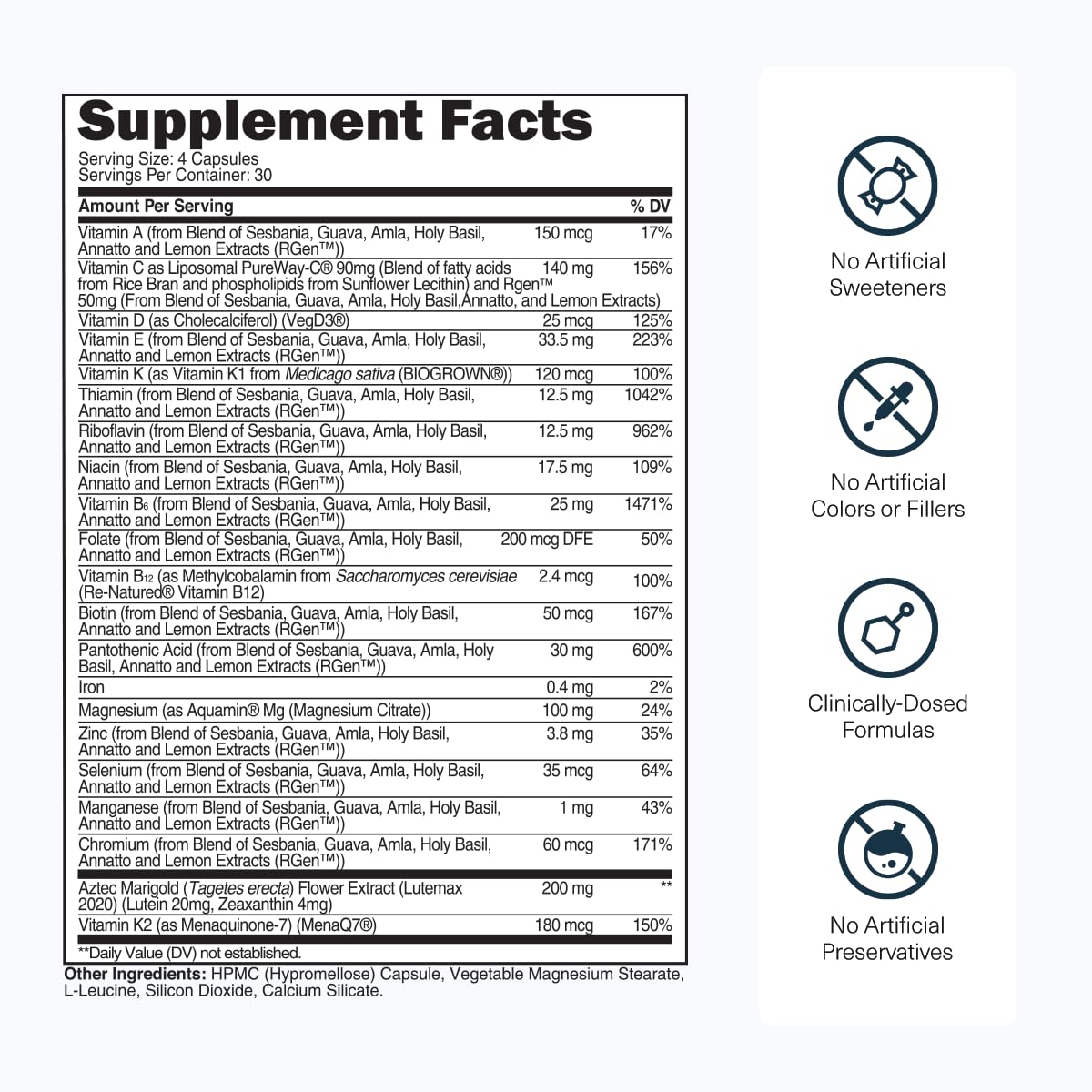 Transparent Labs Daily Multivitamin for Women - Whole-Food-Based Multivitamin for Men, Vegan, Clean, Organic Vitamin Supplement w Vitamins, Lutein, Biotin, Folate & Magnesium - 120 Capsules