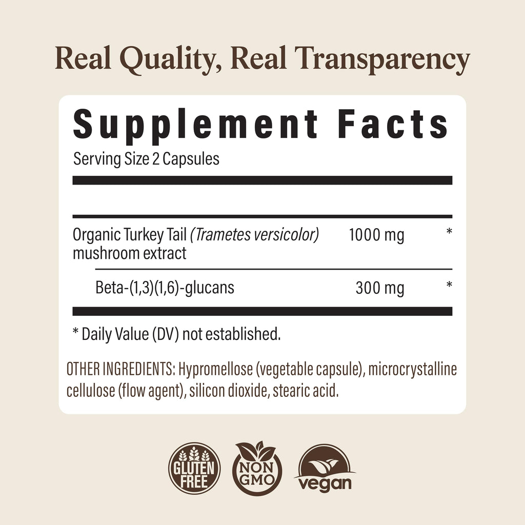 Real Mushrooms Organic Turkey Tail Capsules for Gut Harmony, 200ct