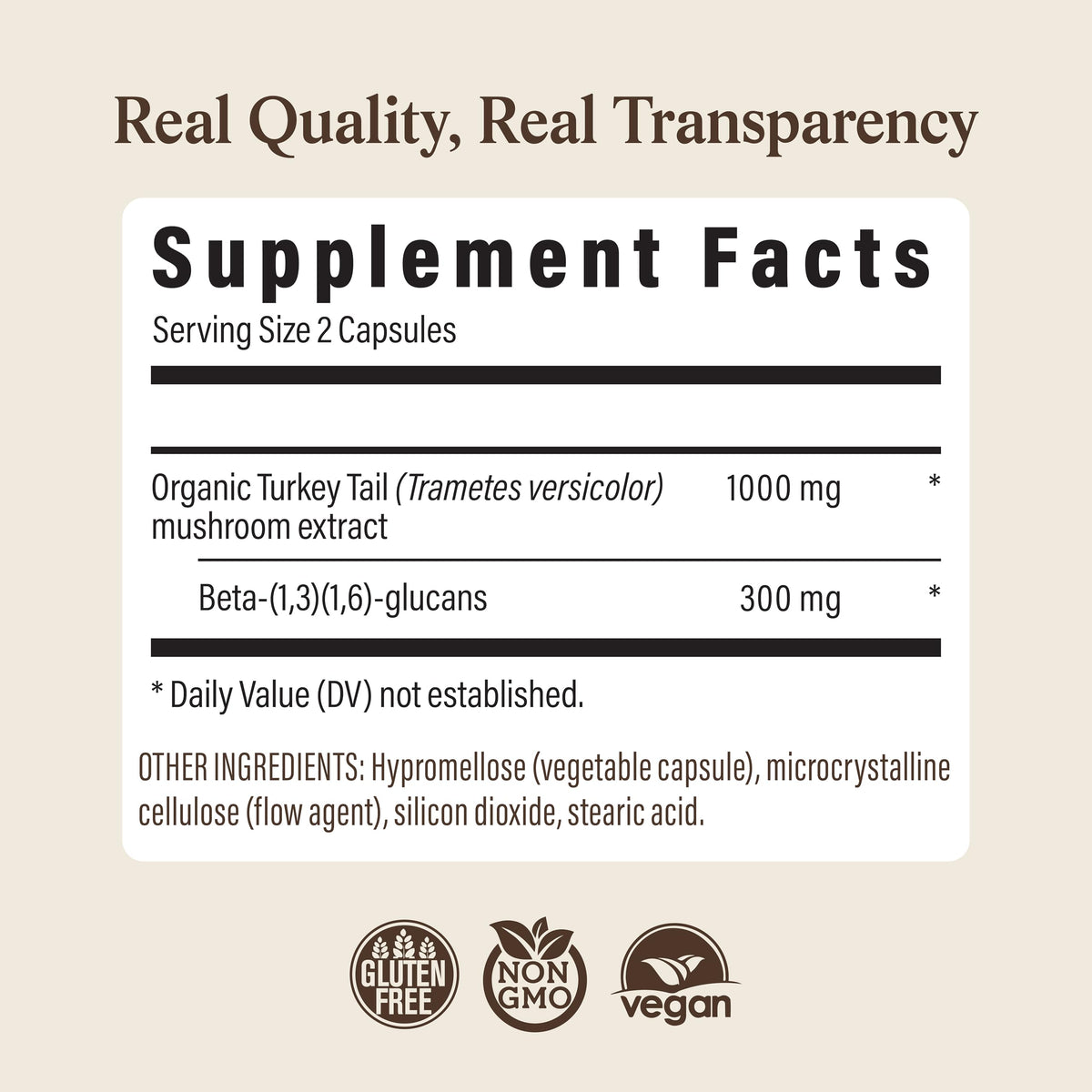 Real Mushrooms Organic Turkey Tail Capsules for Gut Harmony, 200ct