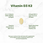 DEAL SUPPLEMENT Vitamin D3 10,000 IU + K2 MK7 200mcg Softgels, 250 Count | 2-in-1 Complex with Virgin Coconut Oil | Easy to Swallow