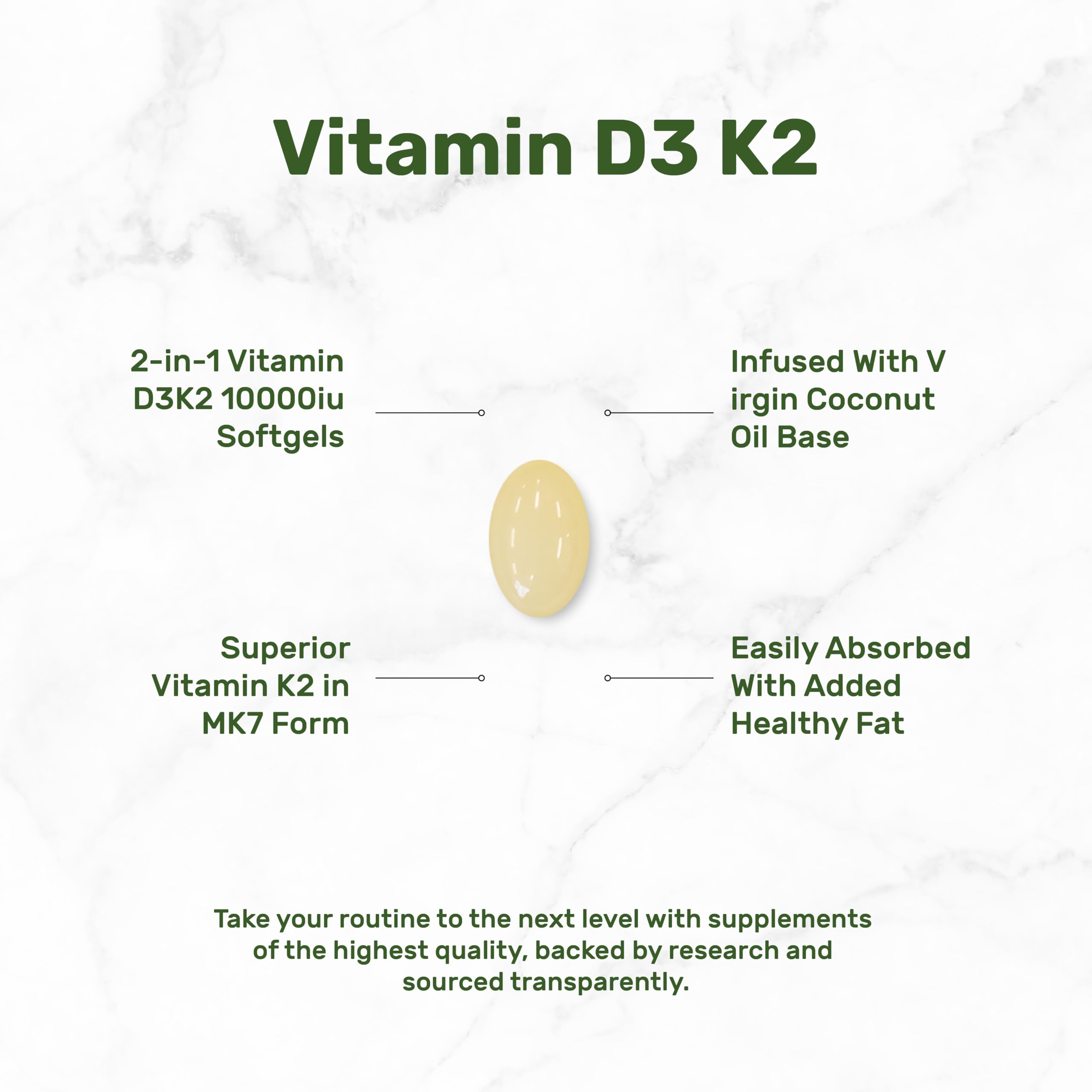 DEAL SUPPLEMENT Vitamin D3 10,000 IU + K2 MK7 200mcg Softgels, 250 Count | 2-in-1 Complex with Virgin Coconut Oil | Easy to Swallow