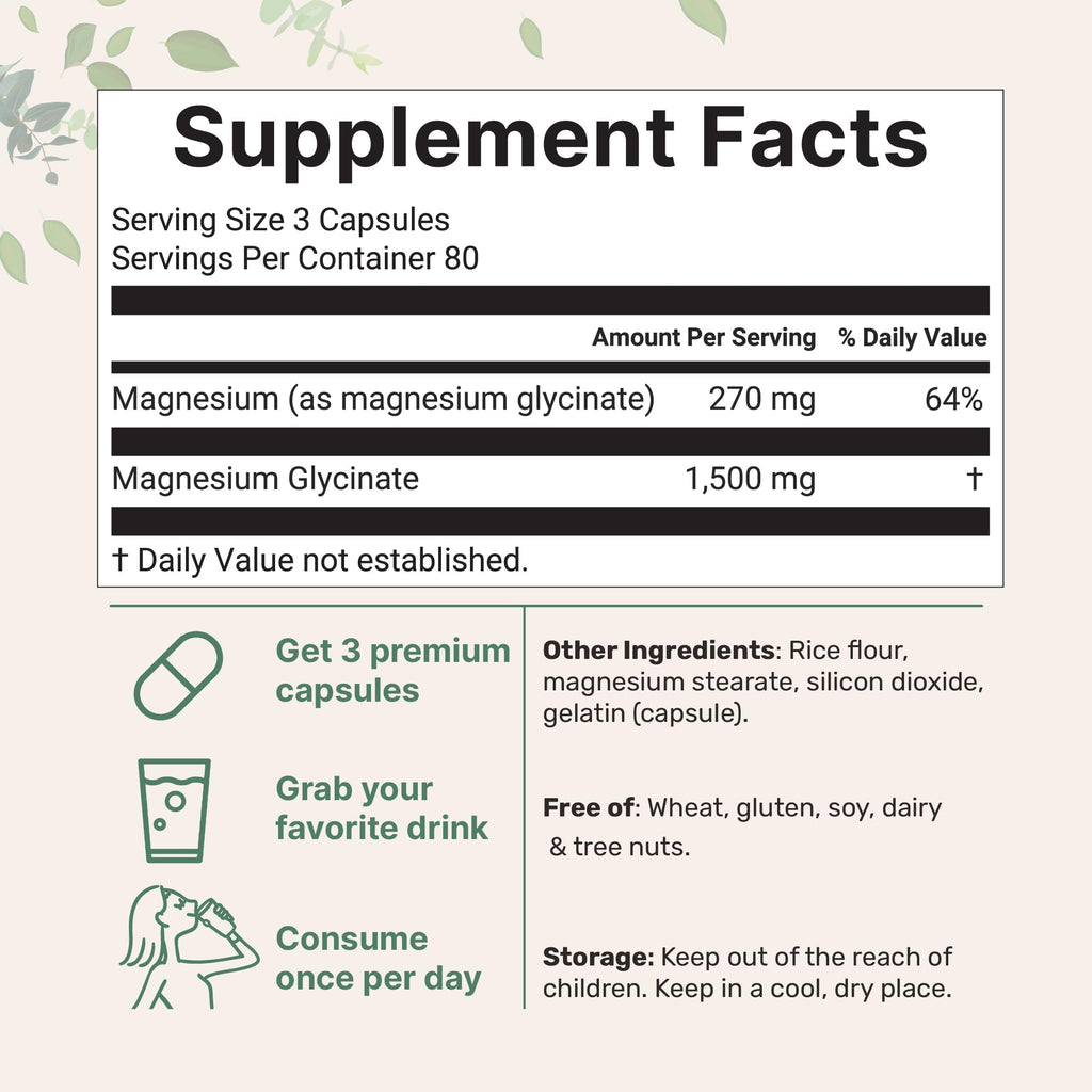 Triple Strength Magnesium Glycinate 1,500mg Per Serving, 240 Capsules | 500mg Per Capsule | Easily Absorbed Chelated Magnesium + Elemental Form | Healthy Muscle, Bones, & Mood Support | Non-GMO
